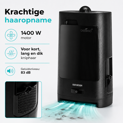 Automatische Kappersstofzuiger 1400W met Sensor – Staande Haarstofzuiger met 2,7L Tank en Krachtige Zuigkracht voor Salon – Gabbiano