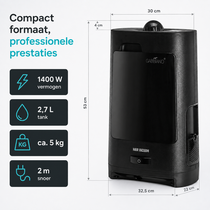 Automatische Kappersstofzuiger 1400W met Sensor – Staande Haarstofzuiger met 2,7L Tank en Krachtige Zuigkracht voor Salon – Gabbiano