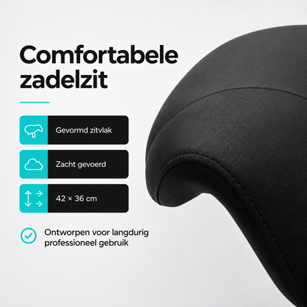 Gabbiano Kapperskruk Zwart – Ergonomische Zadelkruk met Gasveer – Professionele Werkstoel met Wielen