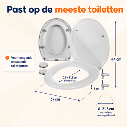 Universele Softclose WC-Bril – Afneembaar – Quick Release – RVS Scharnieren – Wit