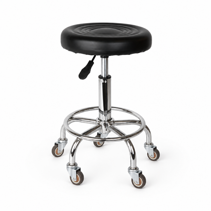 Trendmix Kapperskruk op Wielen – Ergonomische Zadelkruk met Voetsteun – In Hoogte Verstelbaar – Rubberen Wielen & Zwart PU-Ecoleer