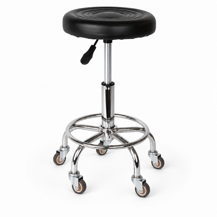 Trendmix Kapperskruk op Wielen – Ergonomische Zadelkruk met Voetsteun – In Hoogte Verstelbaar – Rubberen Wielen & Zwart PU-Ecoleer
