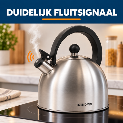 Trendmix Fluitketel geborsteld RVS 2,5 Liter – Lichtgewicht – Cool-Touch Handvat – Geschikt Voor Inductie, Gas En Alle Warmtebronnen