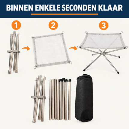 Trendmix Opvouwbare Vuurkorf Groot – Draagbare Kampvuurstandaard met Reistas – RVS Vuurschaal Buiten – Camping Fire Pit 56 x 56 x 43 cm
