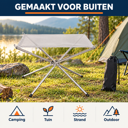 Trendmix Opvouwbare Vuurkorf Groot – Draagbare Kampvuurstandaard met Reistas – RVS Vuurschaal Buiten – Camping Fire Pit 56 x 56 x 43 cm