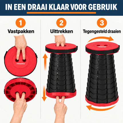 Trendmix Opvouwbare Kruk – Telescopisch & Verstelbaar tot 45 cm – Rood