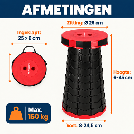 Trendmix Opvouwbare Kruk – Telescopisch & Verstelbaar tot 45 cm – Rood