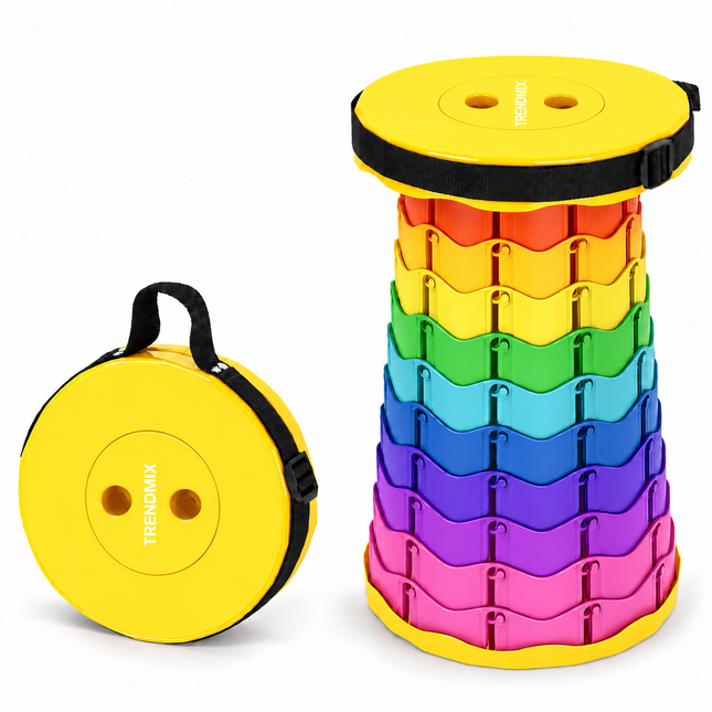 Trendmix Opvouwbare Kruk Verstelbaar & Lichtgewicht – Regenboog Telescopische Kruk Voor Festival, Concert, Camping & Reizen