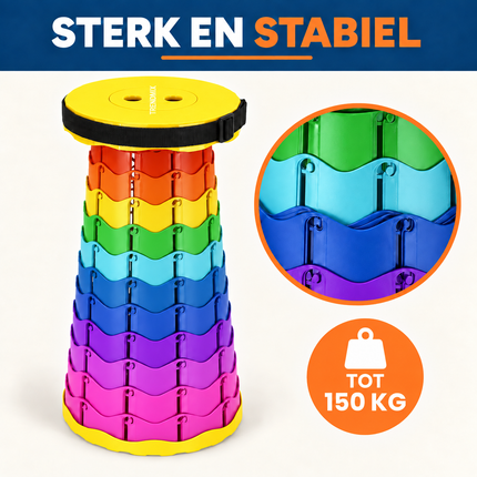 Trendmix Opvouwbare Kruk Verstelbaar & Lichtgewicht – Regenboog Telescopische Kruk Voor Festival, Concert, Camping & Reizen