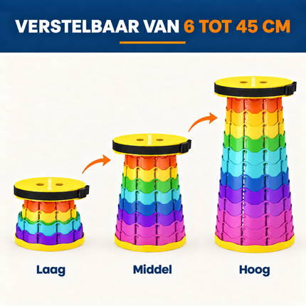 Trendmix Opvouwbare Kruk Verstelbaar & Lichtgewicht – Regenboog Telescopische Kruk Voor Festival, Concert, Camping & Reizen