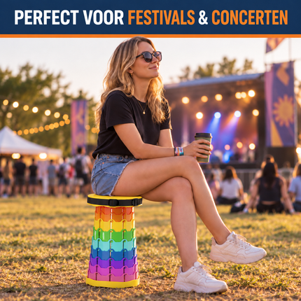 Trendmix Opvouwbare Kruk Verstelbaar & Lichtgewicht – Regenboog Telescopische Kruk Voor Festival, Concert, Camping & Reizen