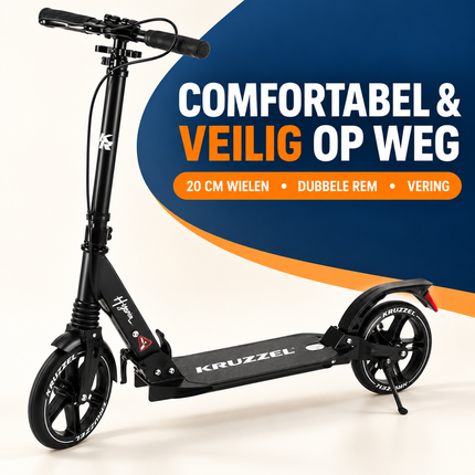 Kruzzel Hyperion Step Volwassenen – Opvouwbare Step met Grote Wielen, Vering & Schijfrem – Zwart