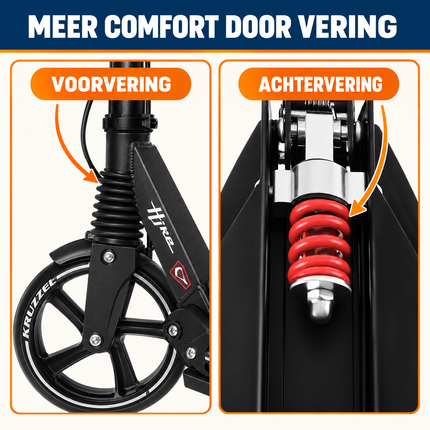 Kruzzel Hyperion Step Volwassenen – Opvouwbare Step met Grote Wielen, Vering & Schijfrem – Zwart