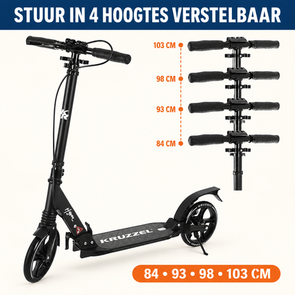 Kruzzel Hyperion Step Volwassenen – Opvouwbare Step met Grote Wielen, Vering & Schijfrem – Zwart