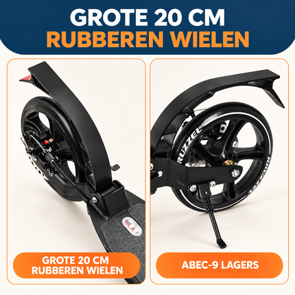 Kruzzel Hyperion Step Volwassenen – Opvouwbare Step met Grote Wielen, Vering & Schijfrem – Zwart