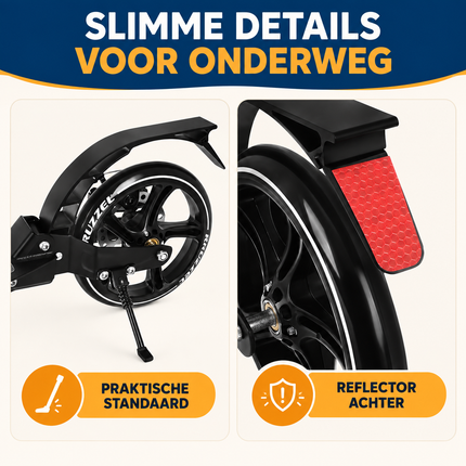 Kruzzel Hyperion Step Volwassenen – Opvouwbare Step met Grote Wielen, Vering & Schijfrem – Zwart