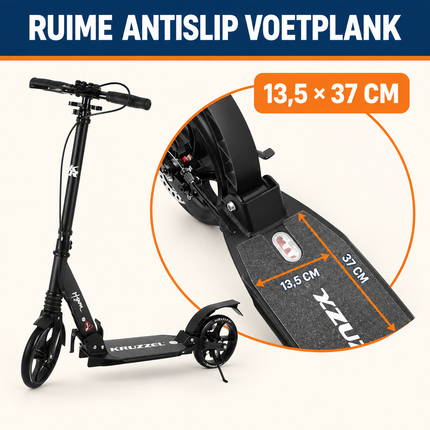 Kruzzel Hyperion Step Volwassenen – Opvouwbare Step met Grote Wielen, Vering & Schijfrem – Zwart