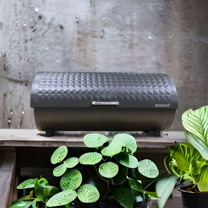 Meyerhoff Broodtrommel Antraciet – Met Roldeksel & Diamantpatroon – 39 cm – Gepoedercoat Staal – Voor Vers Brood, Gebak & Broodjes