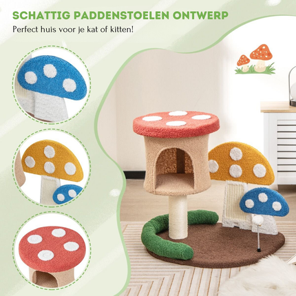 Trendmix Krabpaal Kat – Paddenstoellook – 60 x 49 x 59 cm – Kattenmand, Sisal Krabplank & Speelbal
