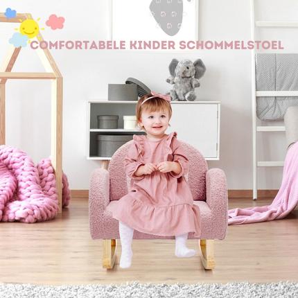 Trendmix Kinderschommelstoel Teddy Roze – Ergonomisch – Voor Kind 3-5 Jaar – Houten Schommelstoel – 50,8 × 49,5 × 50,8 cm