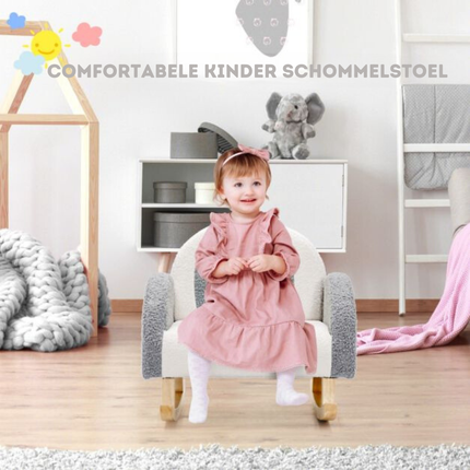 Trendmix Kinderschommelstoel Teddy Grijs – Schommelstoel Kind 3-5 Jaar – Ergonomisch & Zacht – Houten Onderstel – 50,8 × 49,5 × 50,8 cm