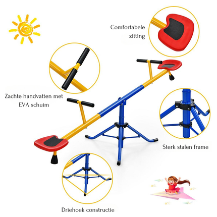 Trendmix 2-Persoons Wip 360° Draaibare Wipwap - Belastbaar tot 60kg Metalen Carrouselwip - Kinderwip voor Kinderen van 3-8 Jaar