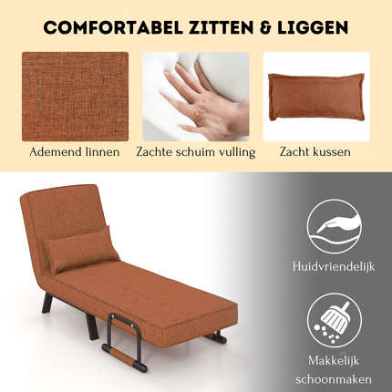 2de kansje Trendmix 4-in-1 Uitklapbare Slaapstoel Belastbaar Tot 150 kg Bruin/Koffie - Inklapbare Slaapbank Met 6 Standen Verstelbare Rugleuning - Modern Design Logeerbed - Slaapfauteuil