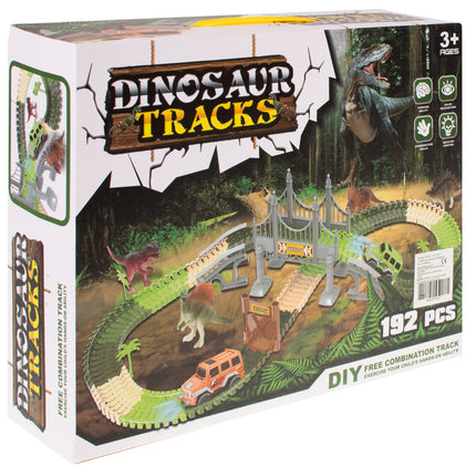 228-delige dinosaurus racebaan met auto op batterijen