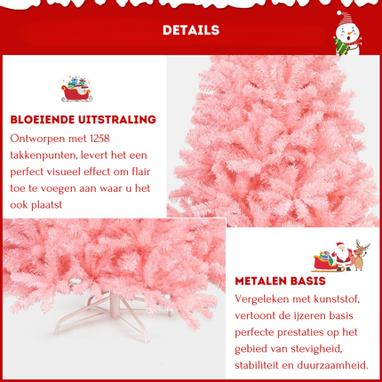 Trendmix Roze Kunstkerstboom 225 cm – 1258 Takken – Volle Boom – Scharnierende Sparren – Metalen Standaard – PVC