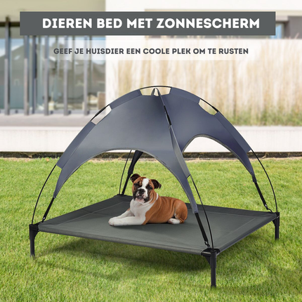 Trendmix Verhoogd Hondenbed Met Luifel – 105x87x89 cm – Grijs – Hondenligbed Voor Buiten – Weerbestendig – Tot 20 kg
