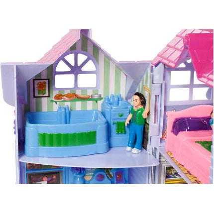 MalPlay Opvouwbaar Villa Poppenhuis met Meubels 18 cm - Landelijk Poppenhuis - Familiefiguren en Hond