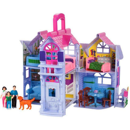 MalPlay Opvouwbaar Villa Poppenhuis met Meubels 18 cm - Landelijk Poppenhuis - Familiefiguren en Hond