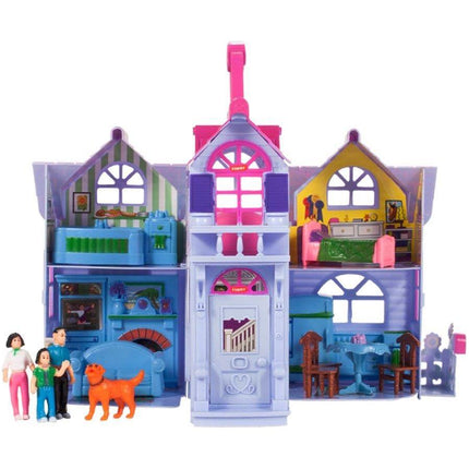 MalPlay Opvouwbaar Villa Poppenhuis met Meubels 18 cm - Landelijk Poppenhuis - Familiefiguren en Hond