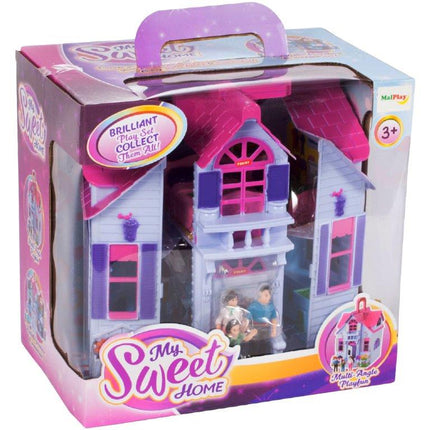 MalPlay Opvouwbaar Villa Poppenhuis met Meubels 18 cm - Landelijk Poppenhuis - Familiefiguren en Hond