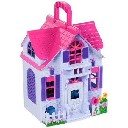 MalPlay Opvouwbaar Villa Poppenhuis met Meubels 18 cm - Landelijk Poppenhuis - Familiefiguren en Hond