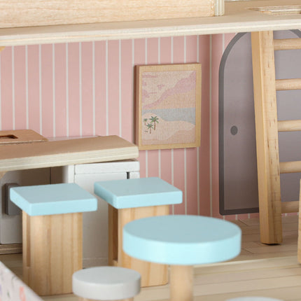 Poppenhuis in Koffer met Houten Meubels – Mini Draagbaar Poppenhuis met Accessoires – Creatief Speelgoed vanaf 3 Jaar