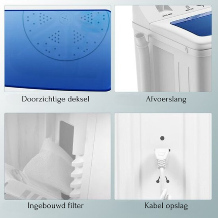 Trendmix camping wasmachine met dubbele trommel 5 Kg was / 3 Kg centrifuge laadvermogen wit / blauw
