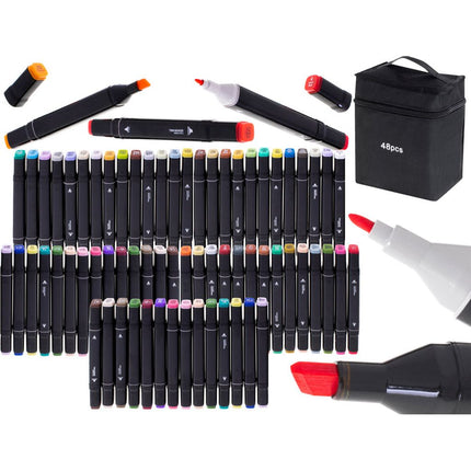 Dubbelzijdige alcoholmarkers in etui 48 stuks - Dual tip markers