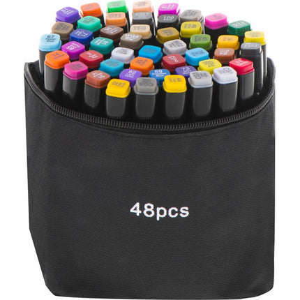 Dubbelzijdige alcoholmarkers in etui 48 stuks - Dual tip markers