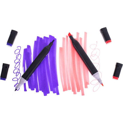Dubbelzijdige alcoholmarkers in etui 48 stuks - Dual tip markers