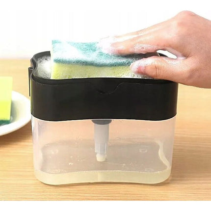 BeeHome Handmatige Afwasmiddel Dispenser met Sponshouder – Zeepdispenser voor Keuken – Trendy, Hygiënisch & Efficiënt