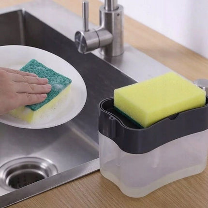 BeeHome Handmatige Afwasmiddel Dispenser met Sponshouder – Zeepdispenser voor Keuken – Trendy, Hygiënisch & Efficiënt