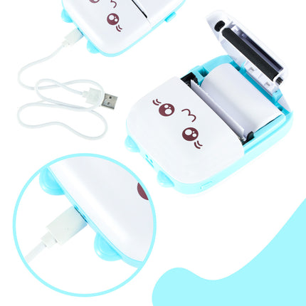 Ikonka Mini Thermische Printer Kat Voor Labelfoto's + Usb-Kabel Blauw - Labelprinter Foto Printer - 12cm