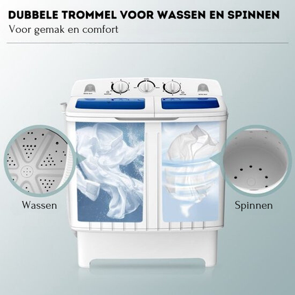 Trendmix camping wasmachine met dubbele trommel 5 Kg was / 3 Kg centrifuge laadvermogen wit / blauw