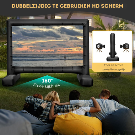 Trendmix HD 4K Opblaasbaar Projectiescherm - 16:9 Dubbelzijdig Buitenprojectiescherm - 327,5 x 119 x 266 cm Zwart