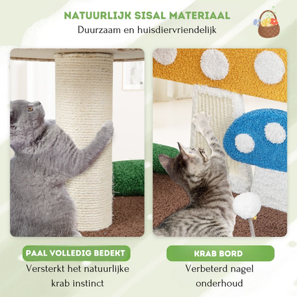 Trendmix Krabpaal Kat – Paddenstoellook – 60 x 49 x 59 cm – Kattenmand, Sisal Krabplank & Speelbal