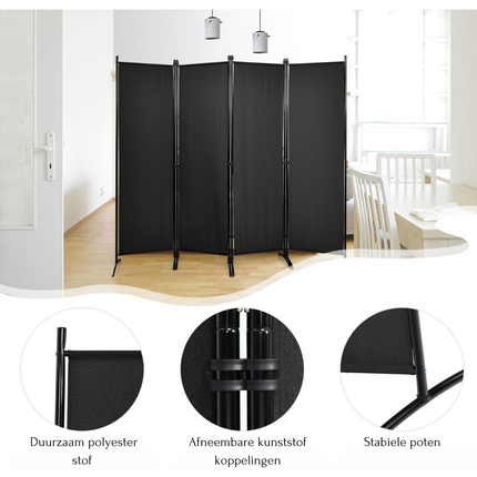 Trendmix Kamerscherm Zwart – Metalen Room Divider – Opvouwbare Binnenwand – 220 × 173 cm – Privacy Scherm voor Thuis en Kantoor