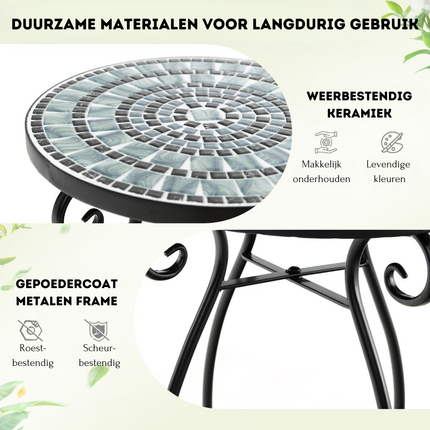 Trendmix Mozaïek Bijzettafel 30×30×50 cm – Zwart – Keramisch Tafelblad – Weerbestendig – Binnen & Buiten
