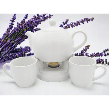 Bella Fiore Porseleinen Theepot met Warmer – 1L Theeset met 2 Witte Mokken – Luxe Geschenkdoos voor Theeliefhebbers
