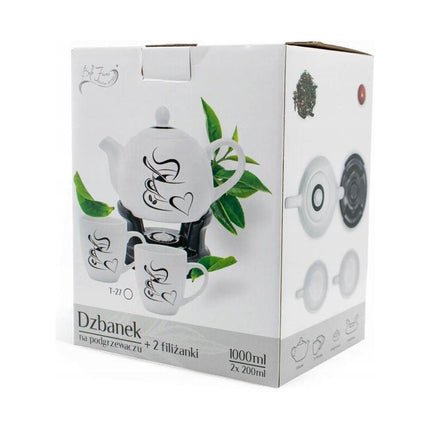 Bella Fiore Porseleinen Theepot met Warmer – 1L Theeset met 2 Witte Mokken – Luxe Geschenkdoos voor Theeliefhebbers